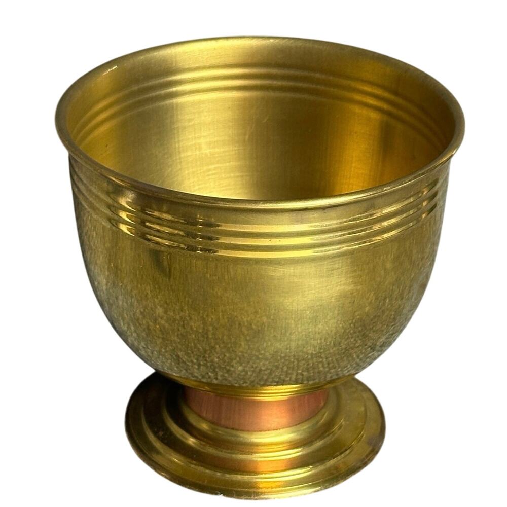 Vintage brass and copper pedestal planter bowl 4.25” boho Garden Path Hong Kong